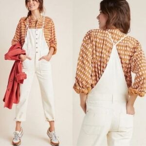 Pilcro Anthropologie Cream Denim Bib Overalls Women’s 28 Straight Leg Painters